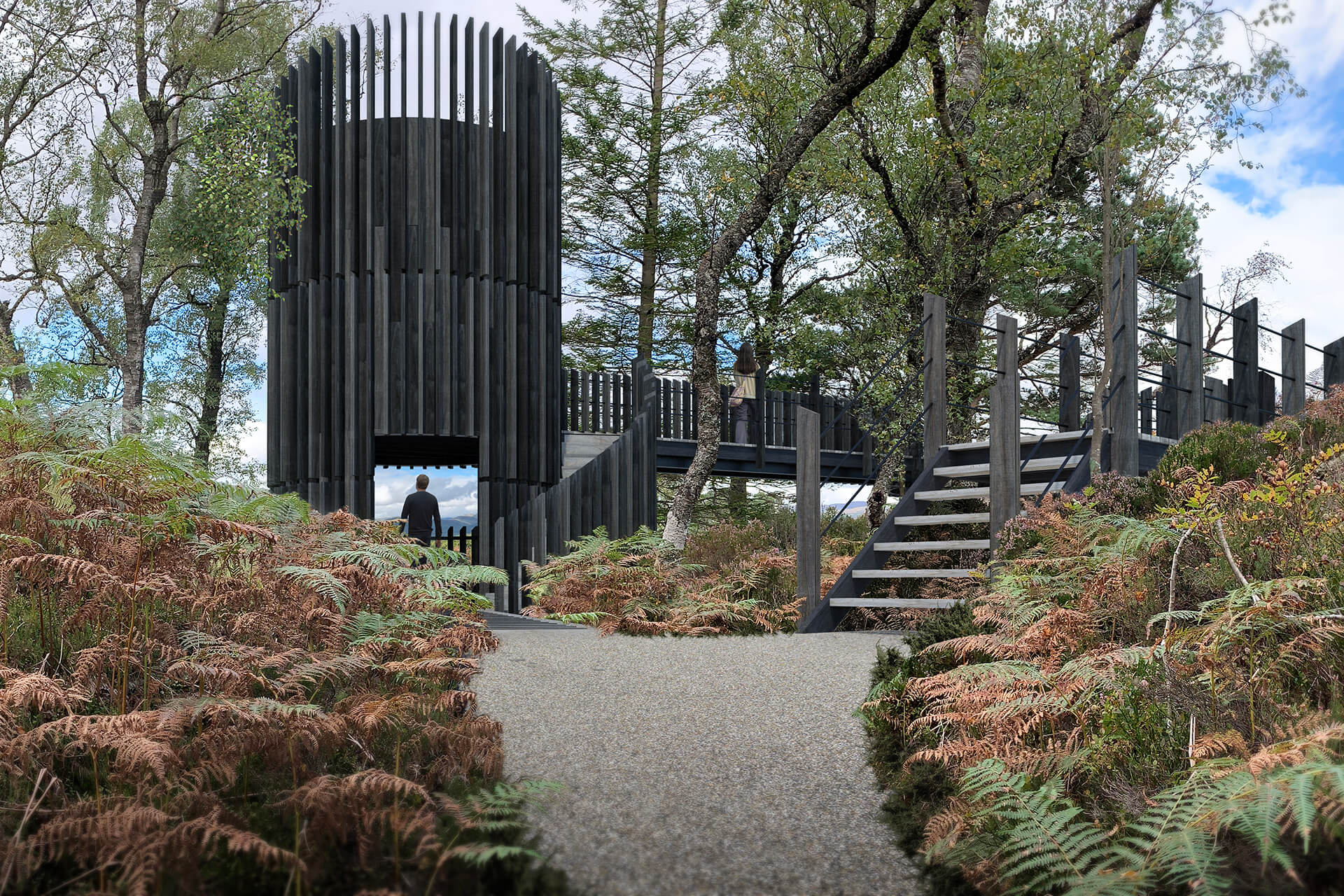 CGI design of the Roderick Dhu Look out tower at Loch Katrine built by CAP.CO