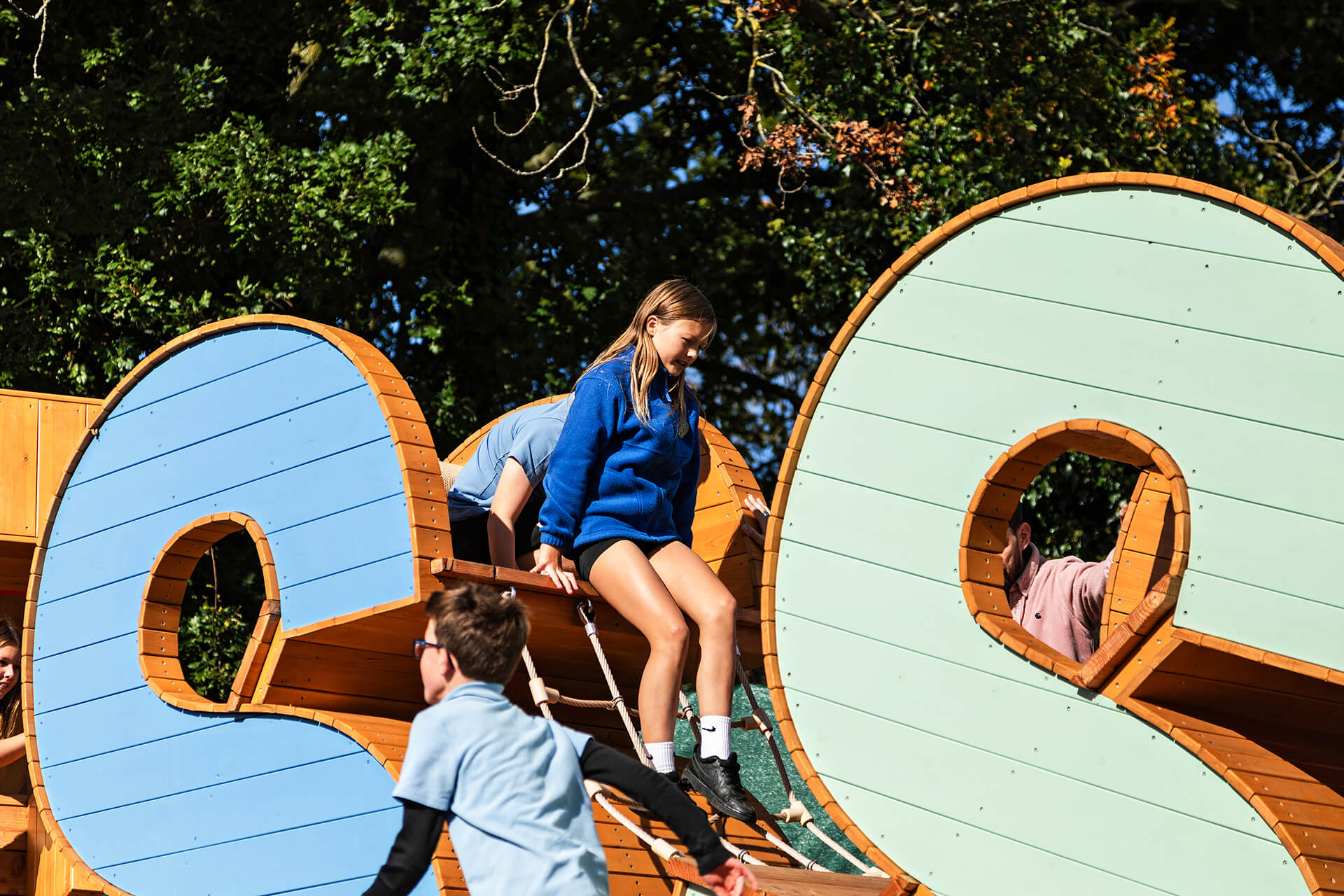 Children navigating the kindness the letters at Poringland school built by CAP.CO photography by Kev Foster