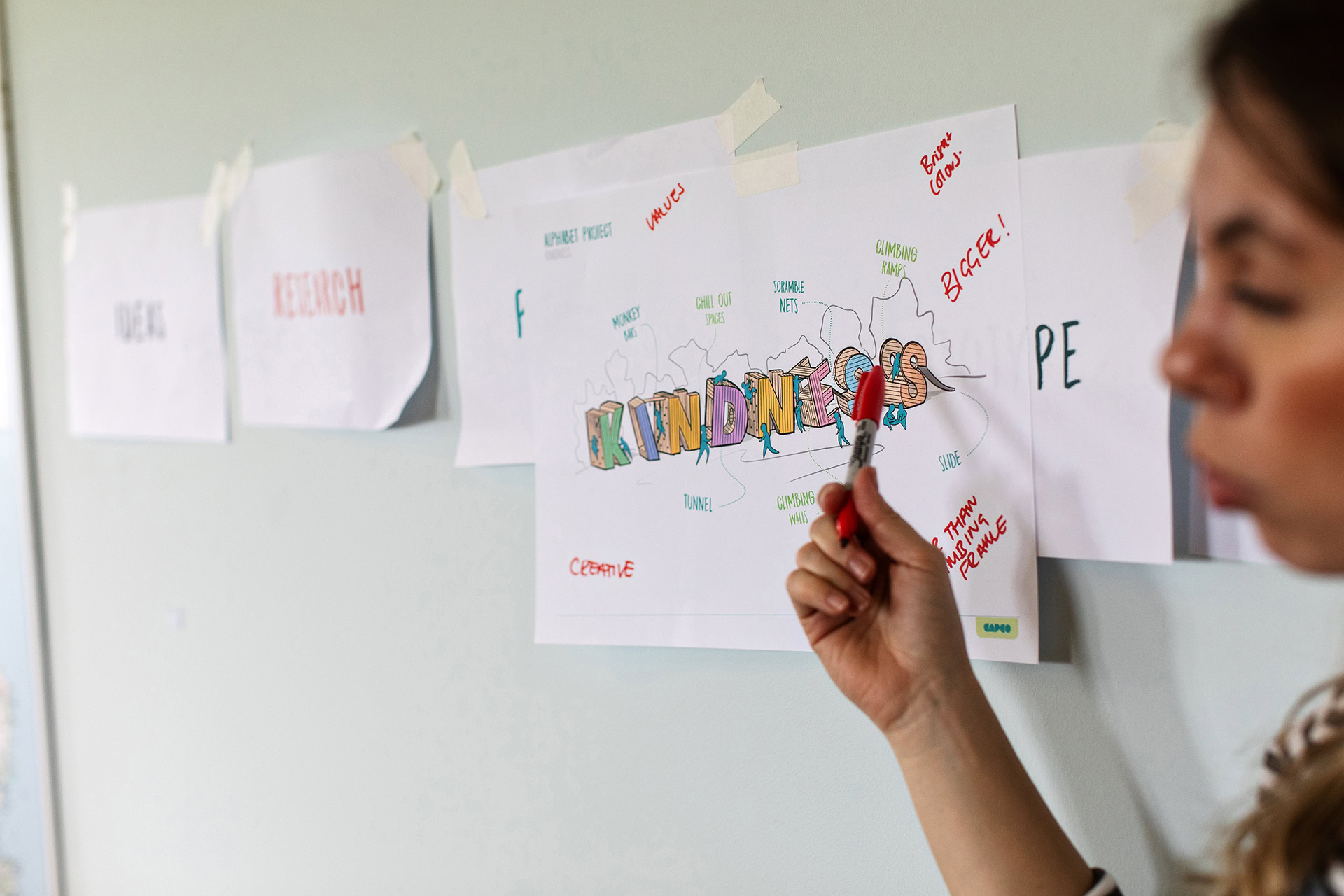 Ella from CAPCO is discussing the design process at CAPCO with the children photography by Kev Foster