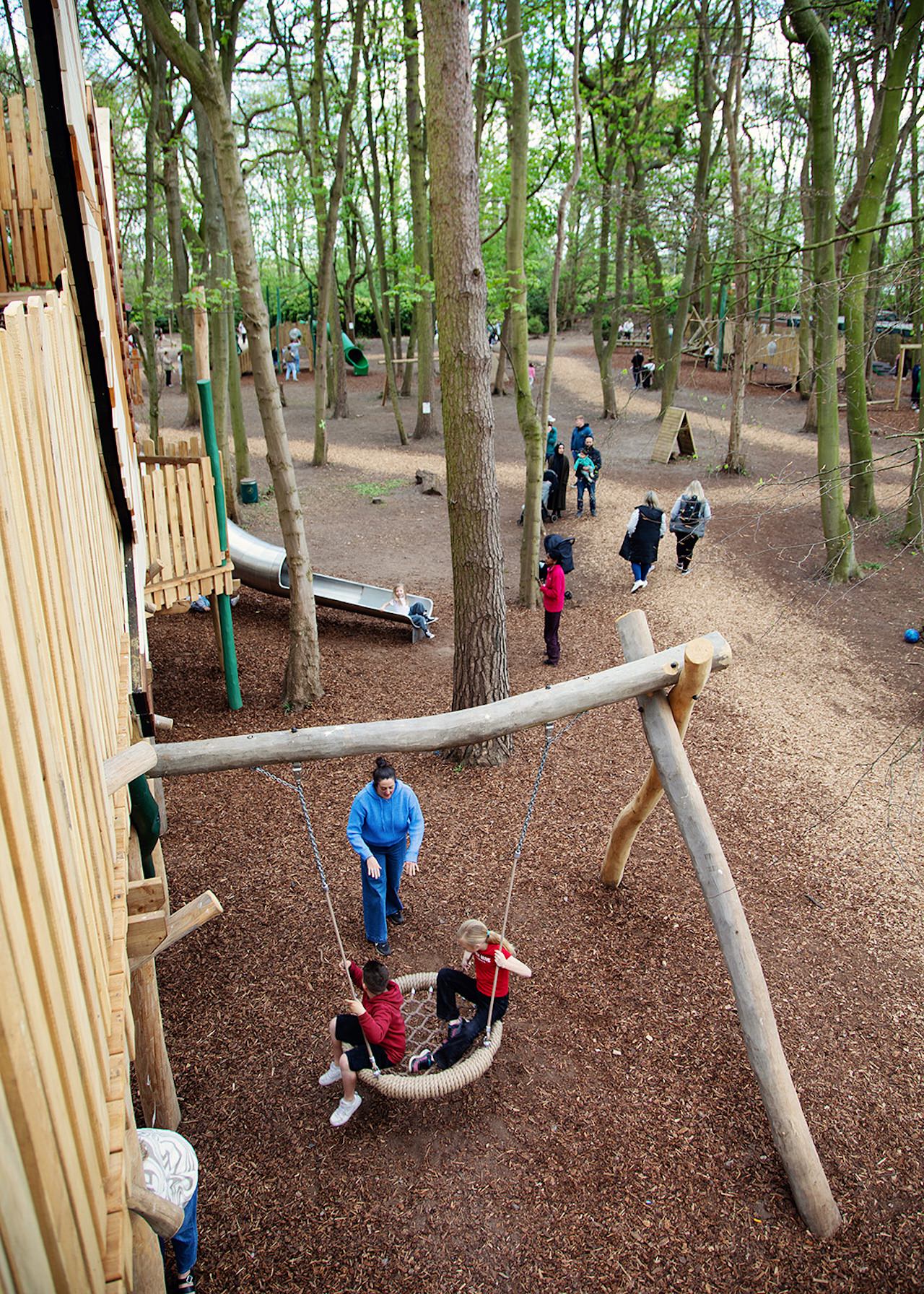 A view of the Woodland Adventures playground at The Belfry Hotel built and designed by CAP.CO photography by Kev Foster
