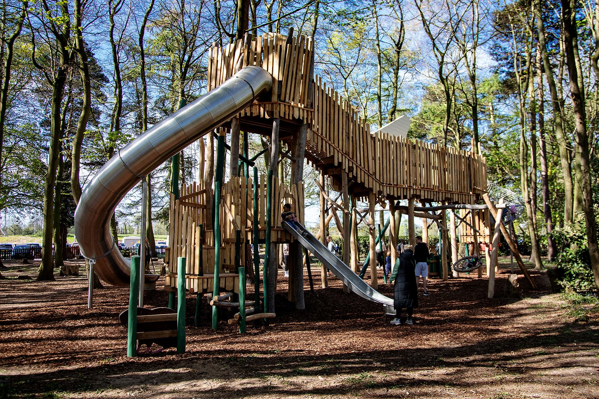 Back of the bespoke structure to the Woodland Adventures playground at The Belfry Hotel built and designed by CAP.CO photography by Kev Foster