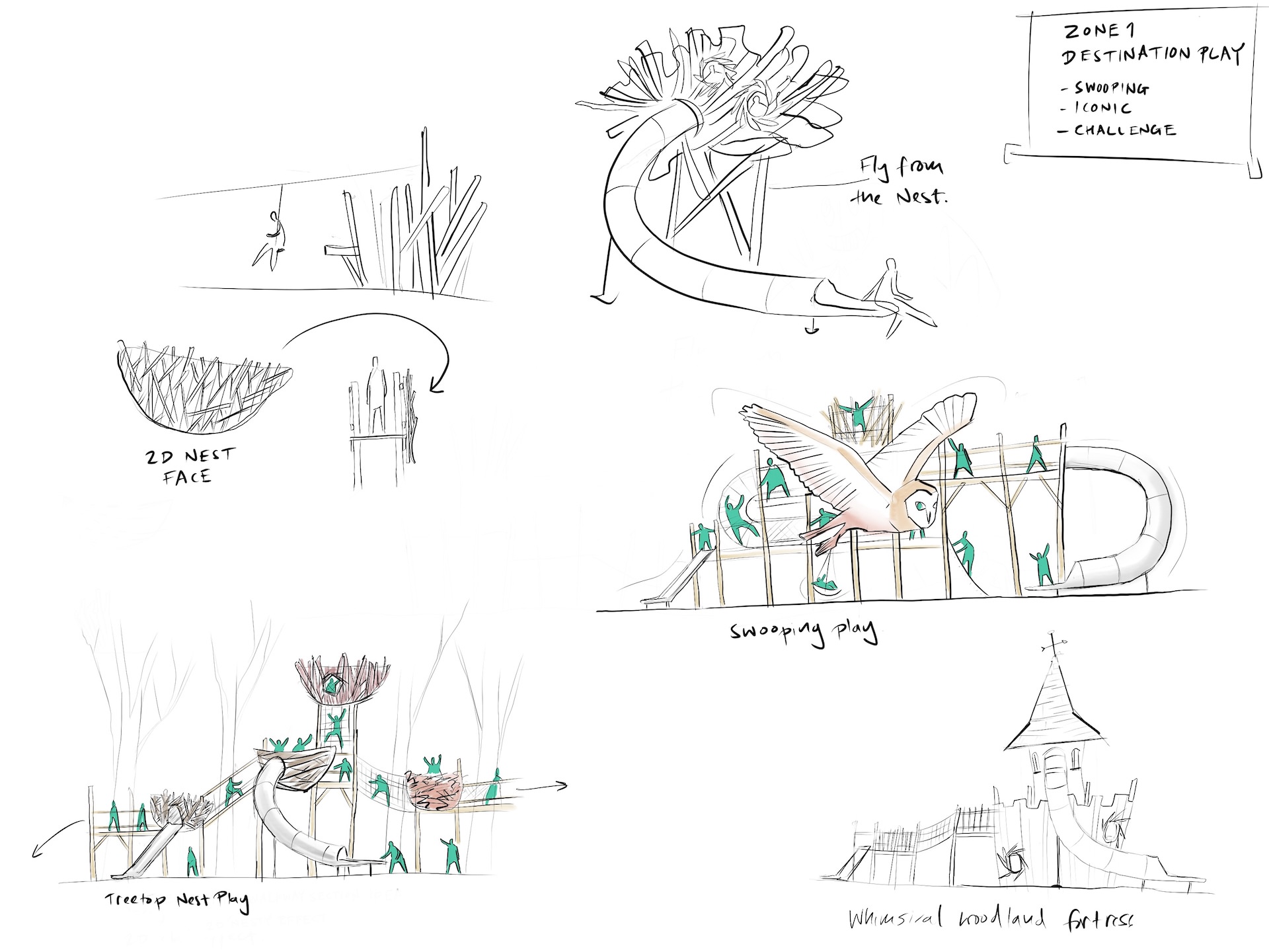 Initial sketches for the adventure play at the Belfry by CAP.Co