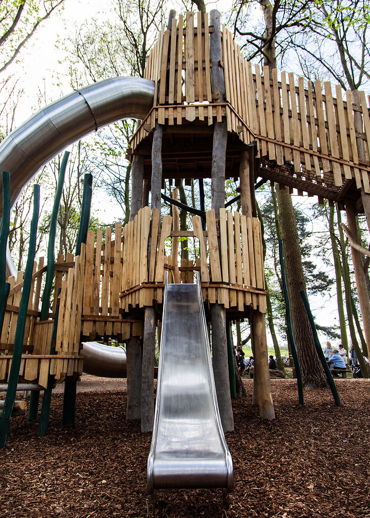 The smaller slide coming out of the main tower of the Woodland Adventures playground at The Belfry Hotel built and designed by CAP.CO photography by Kev Foster