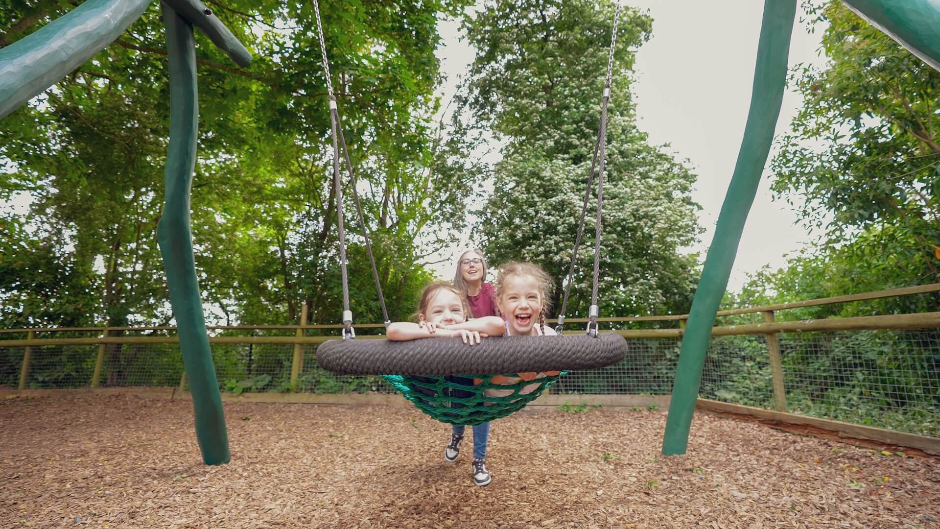 Basket swing for two little monkeys at Joshis Jungle Playground at Howletts Wild Animal Park by CAP.CO Creating Adventurous Places