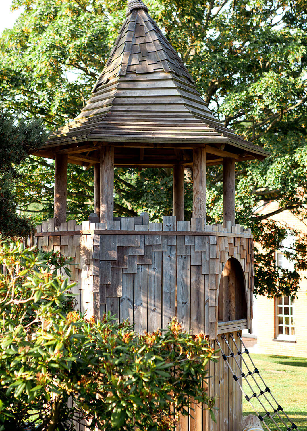 The wonky tower at Scarborough Hill Country Inn Hotel pine tower playground built and designed by CAPCO photography by George Browne