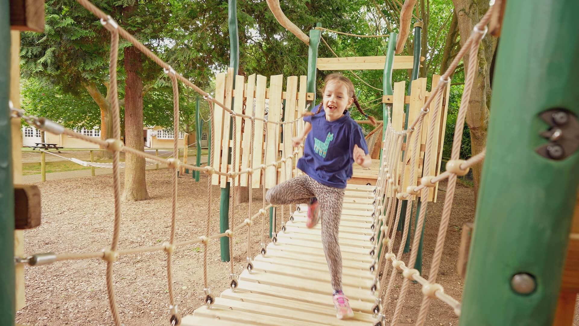 There's a tricky jungle bridge at Joshis Jungle Playground at Howletts Wild Animal Park by CAP.CO Creating Adventurous Places