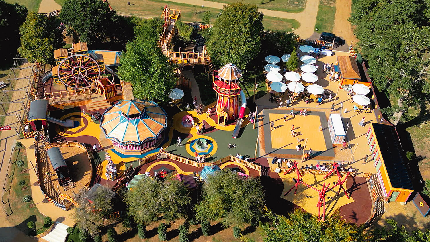 Aerial image of Thursford Adventure Play built and designed by CAP.CO photography by George Browne