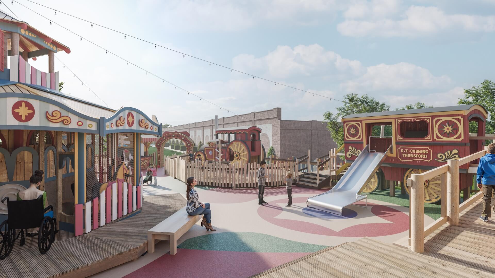 CGI of the Galloping Horses at the Adventure Play Fair at Thursford designed and built by CAP.CO