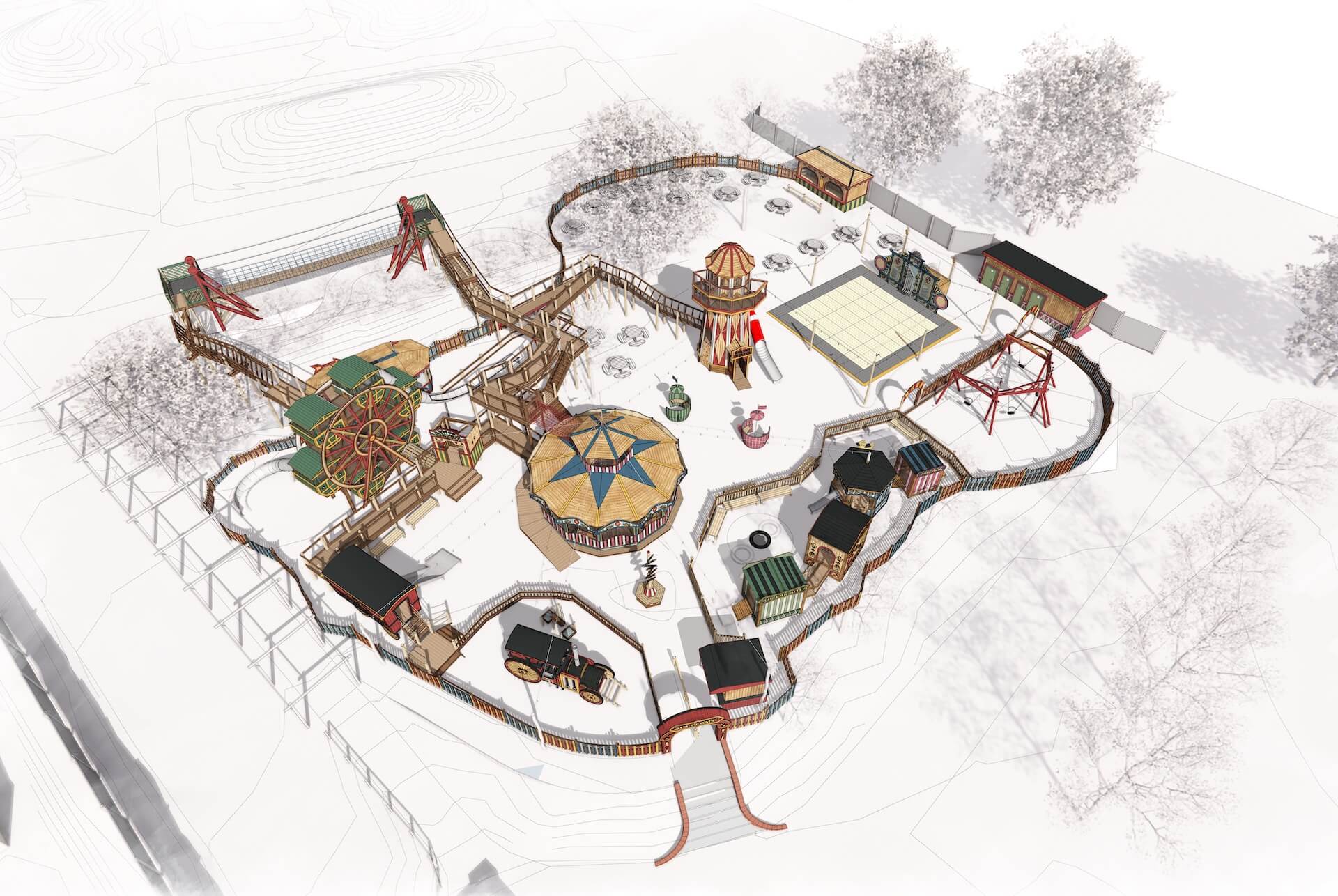 Overview from above of Thursford Adventure Play Fair by CAP.CO