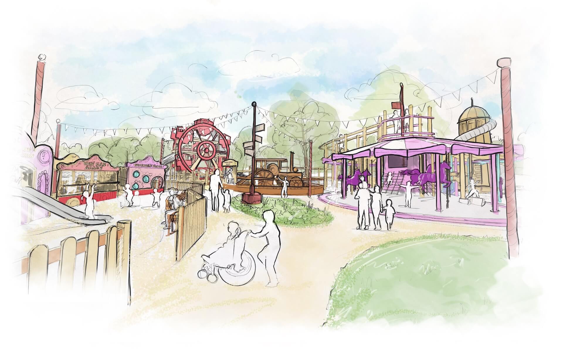 Thursford initial concept sketch for vintage fairground adventure play by CAP.CO