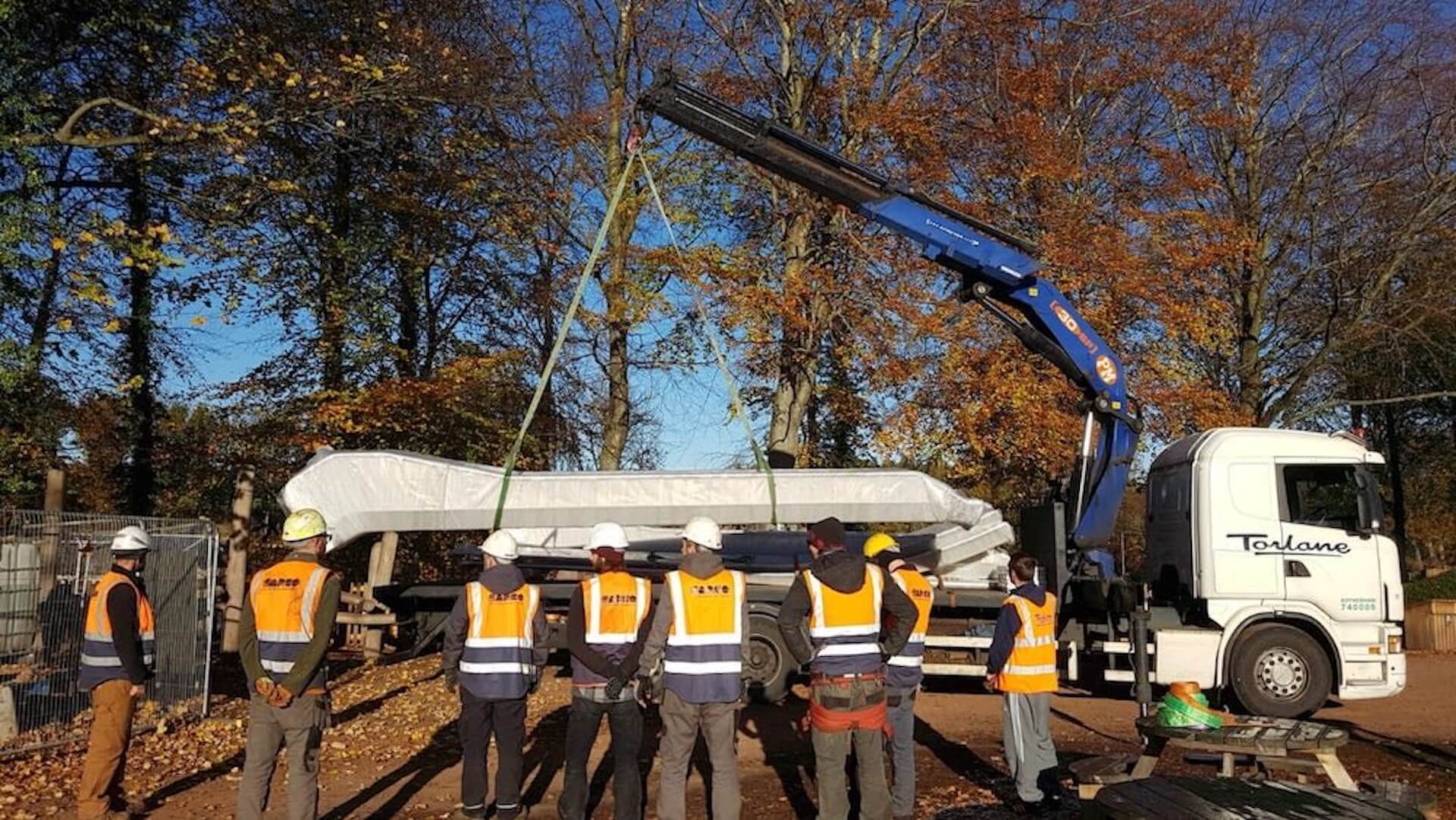During an adventure playground refurbishment The slide arrives at site ready for the unload