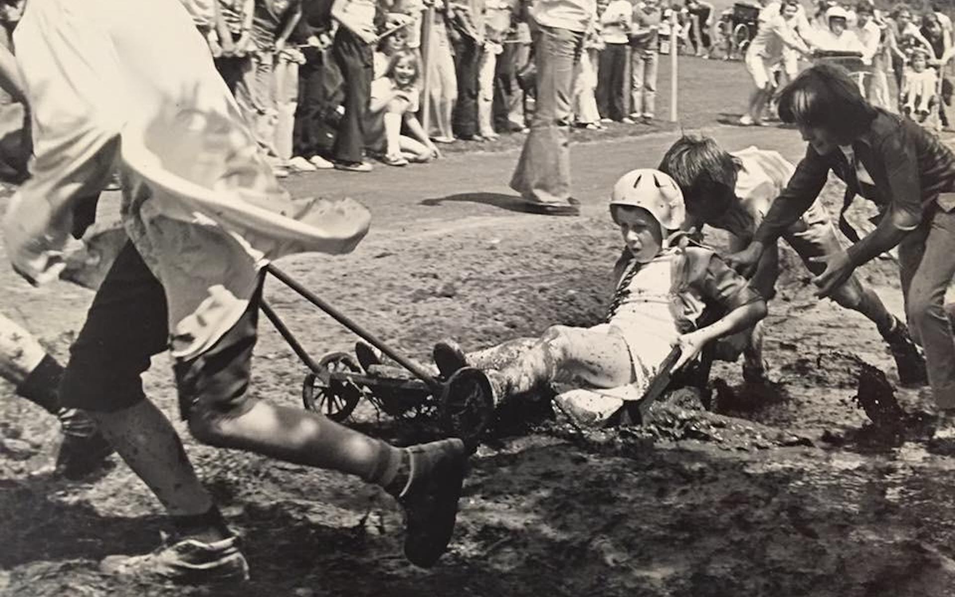 Johnny Lyle in the Ivybridge pram race in 1979