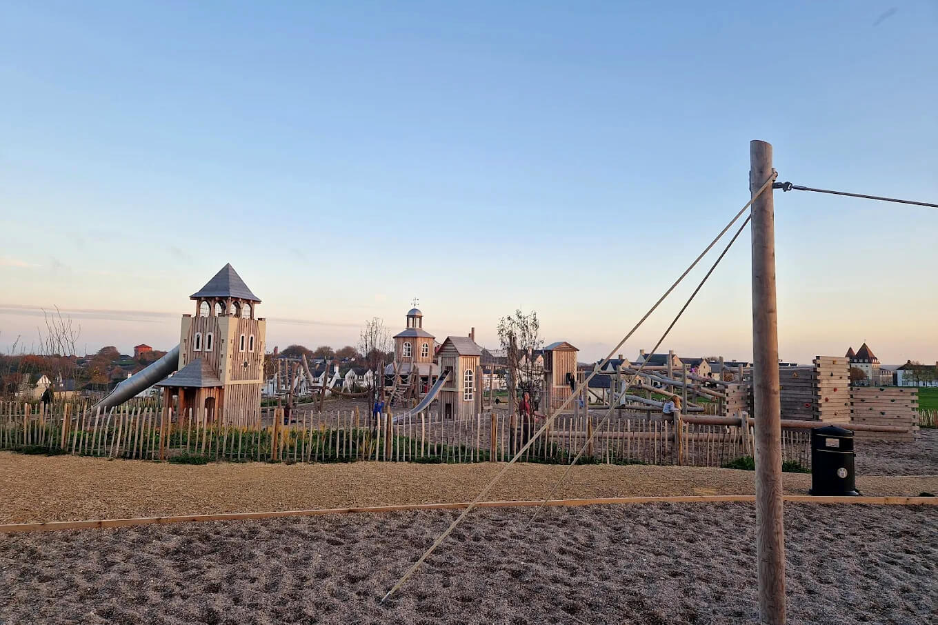 Natural timber adventure playground design for The Great Field Playground at Poundbury