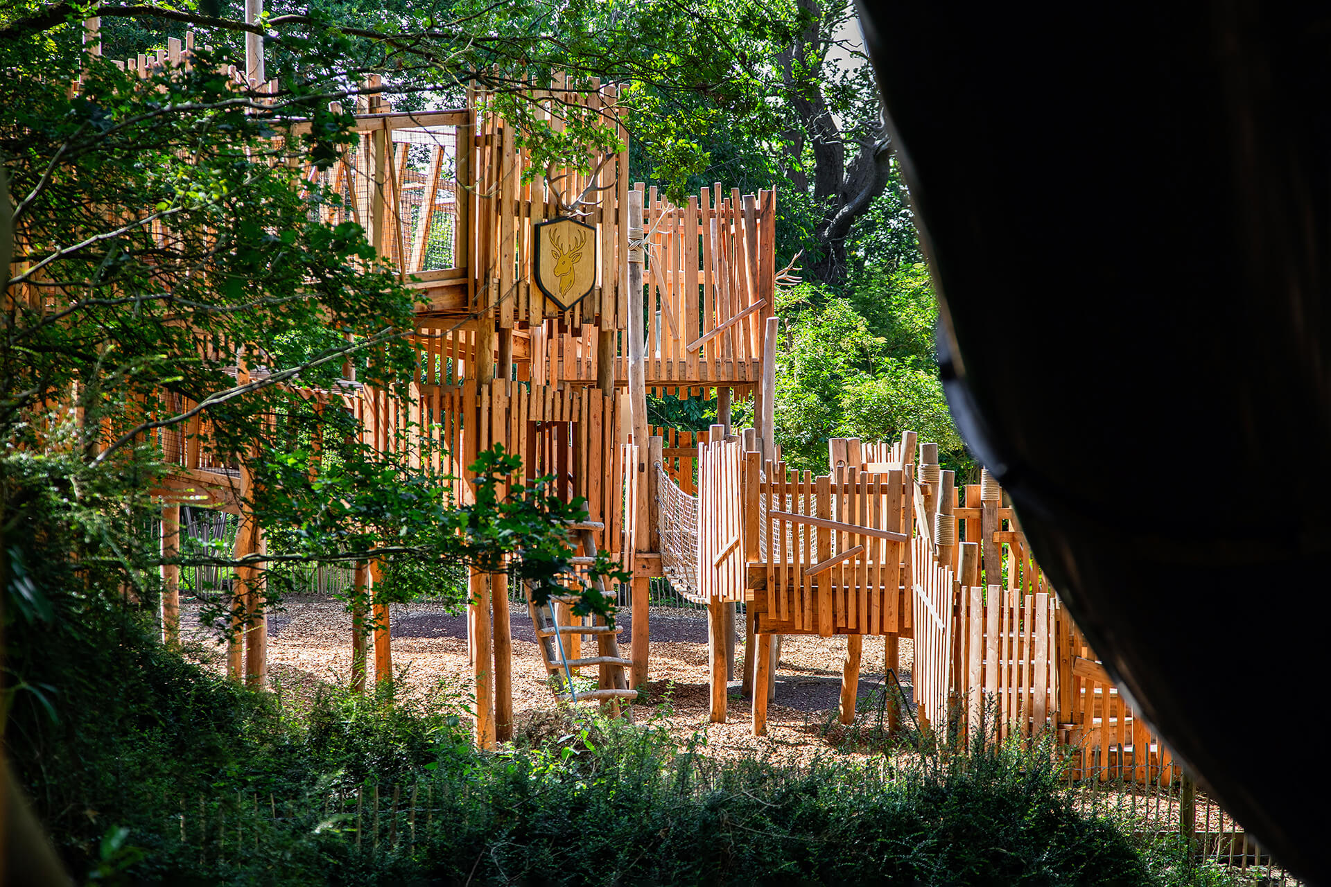 Atlas the stags Elderglade at Guildenacre adventure playground at Helmingham designed and built by CAP.CO, photography by Kev Foster
