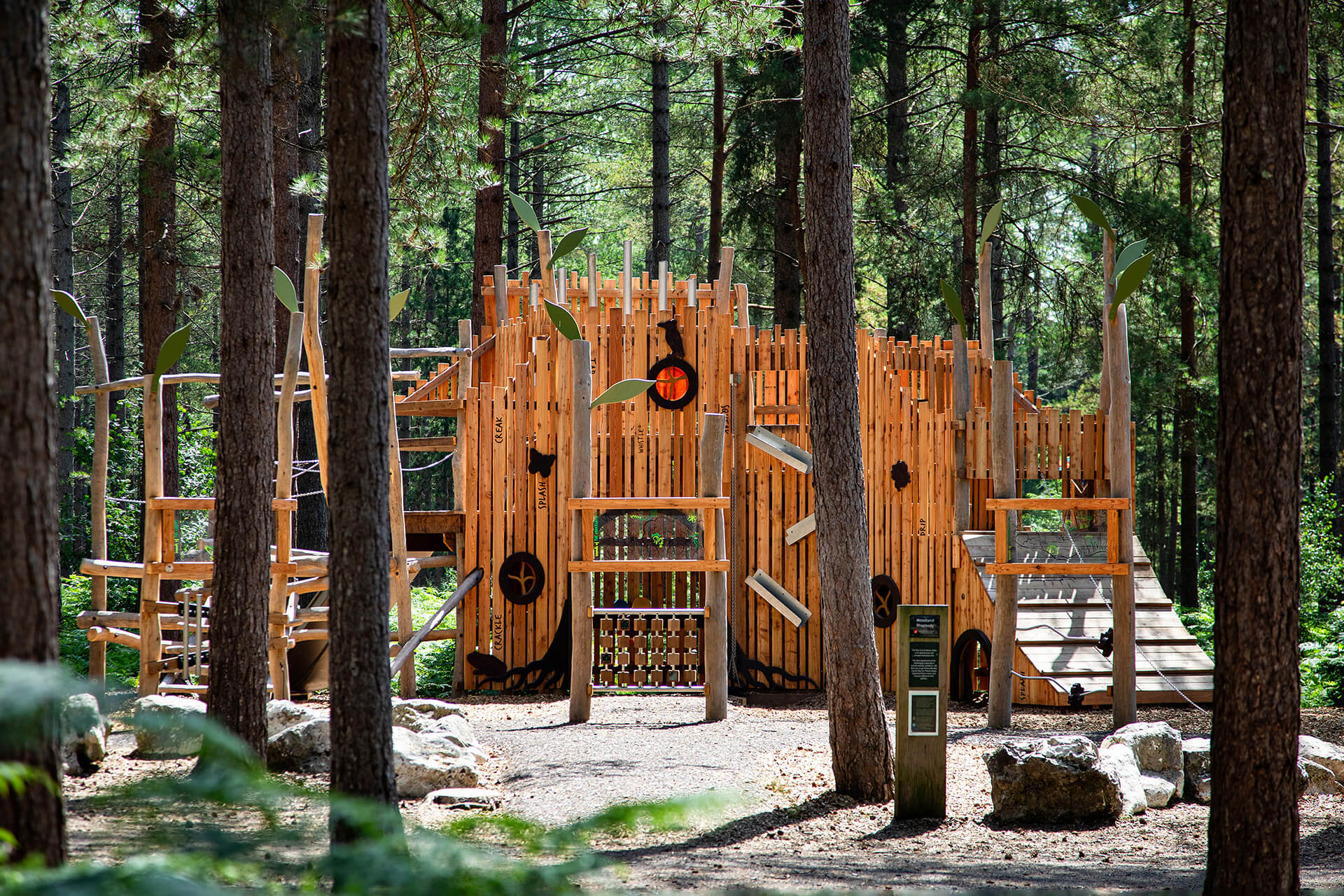 Bespoke timber Woodland Rhapsody adventure playground built by CAP.CO at Moors Valley