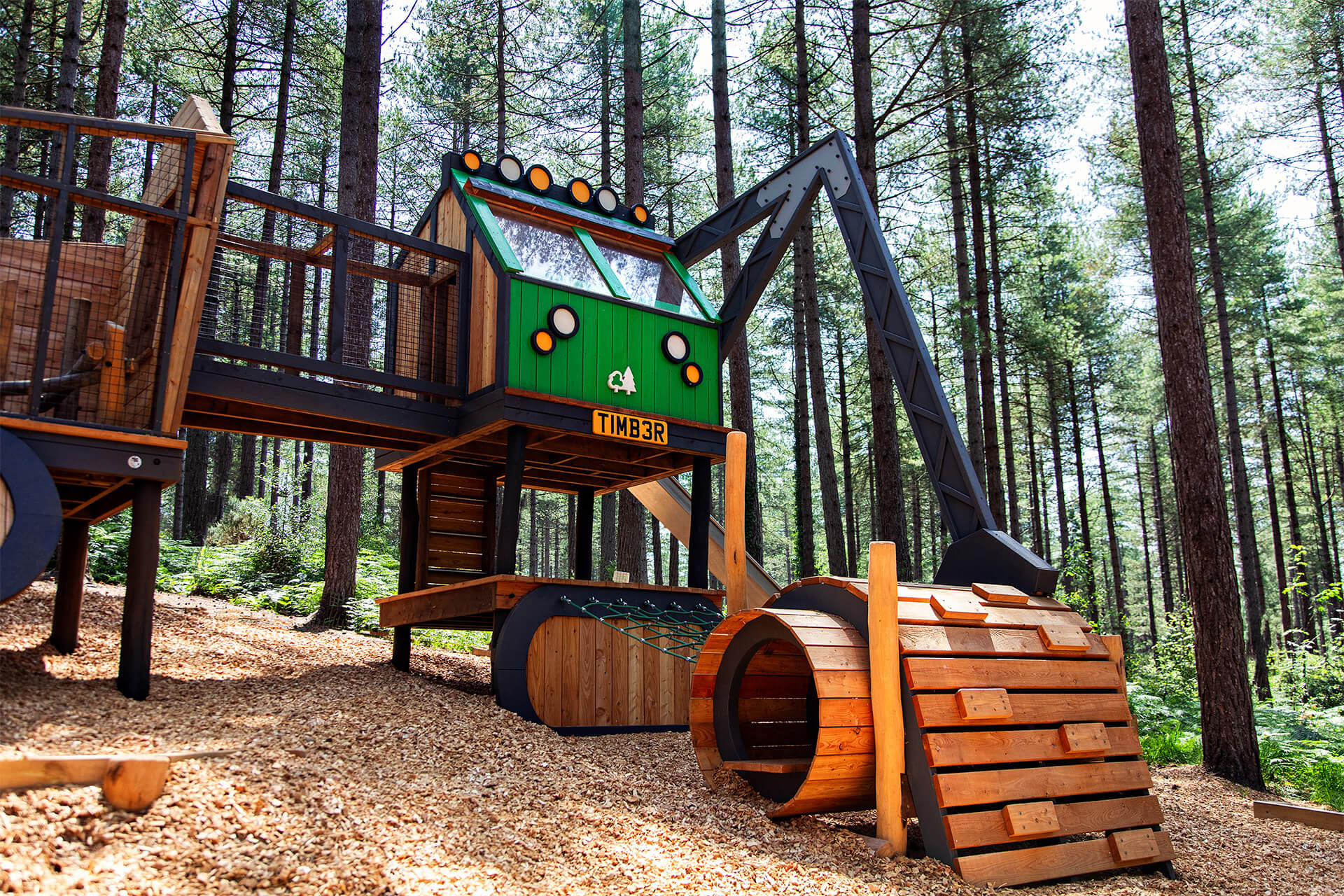 Bespoke timber play structures designed and built by CAP.CO at Timber! Moors Valley