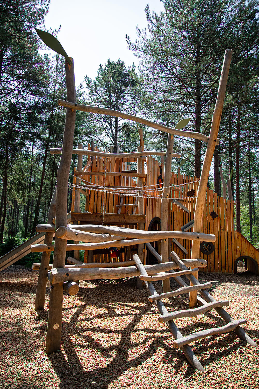 CAP.CO-designed Woodland Rhapsody adventure playground set within the woodland at Moors Valley, Forestry England