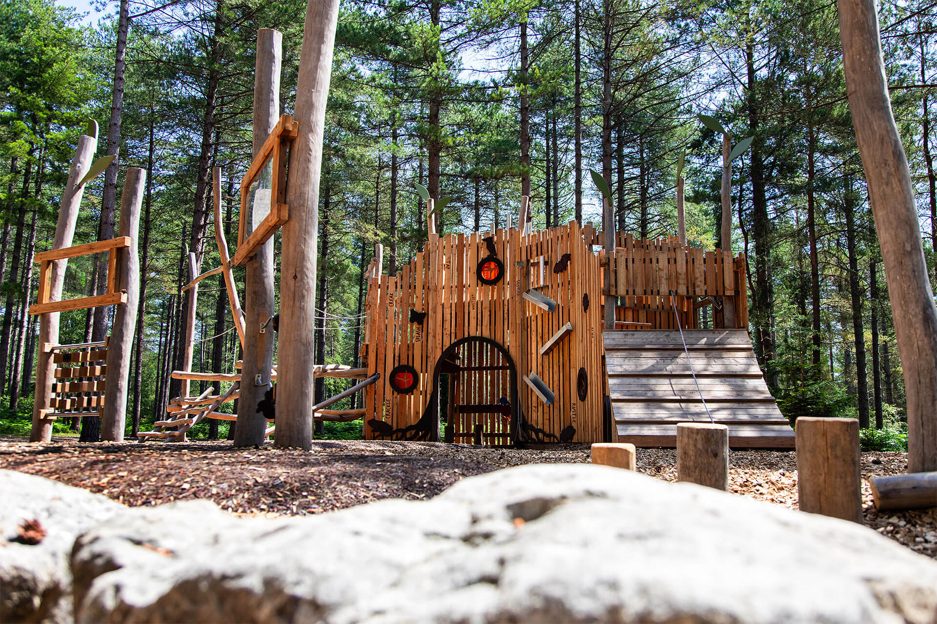 CAP.CO’s Woodland Rhapsody adventure playground featuring timber platforms, bridges and climbing elements