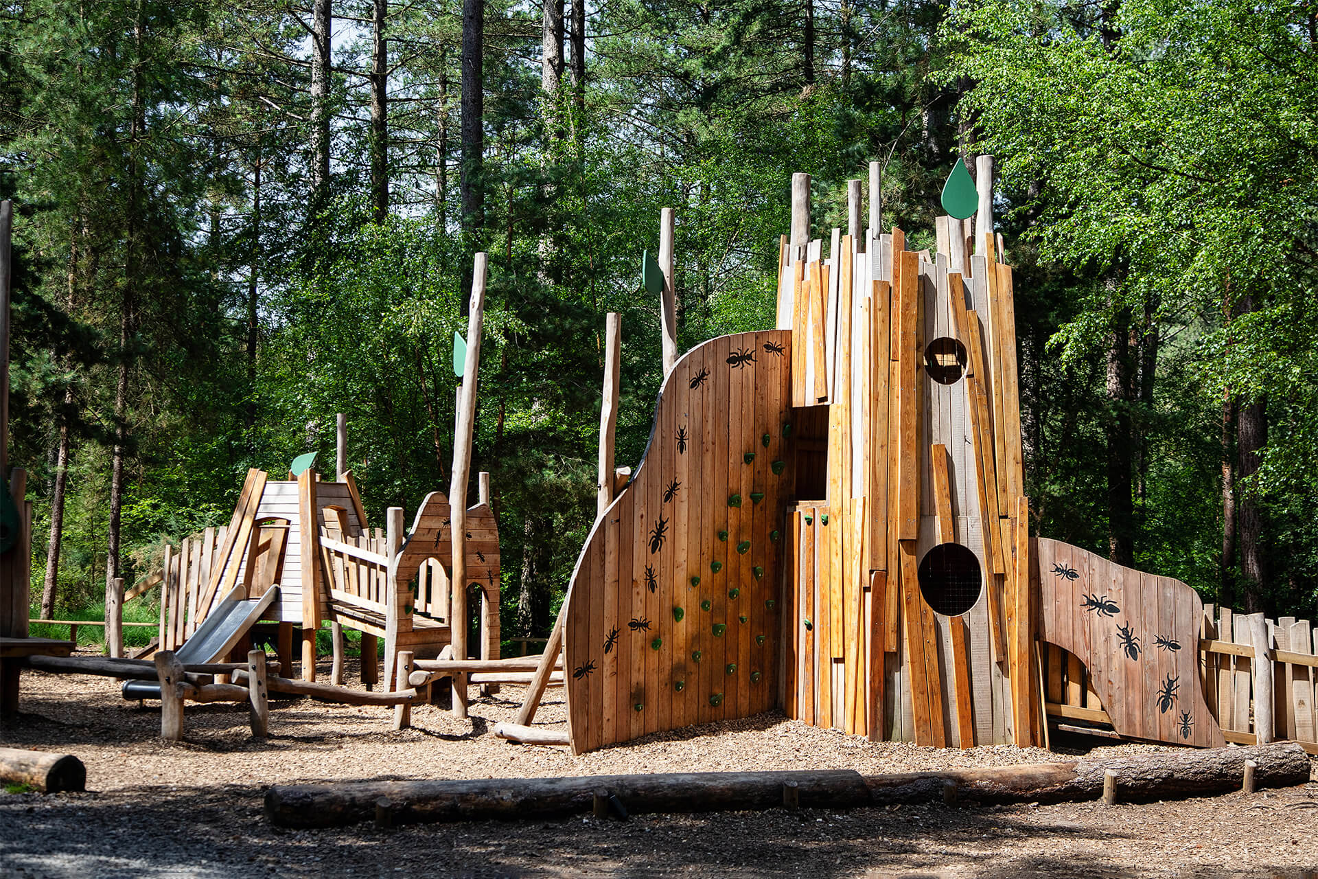 CAP.CO’s bespoke designed and built Ants’ Nest adventure playground nestled among the trees at Moors Valley