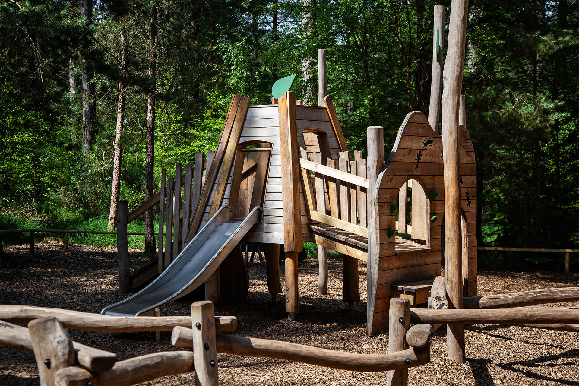 CAP.CO’s bespoke timber Ants’ Nest adventure playground nestled among the trees at Moors Valley
