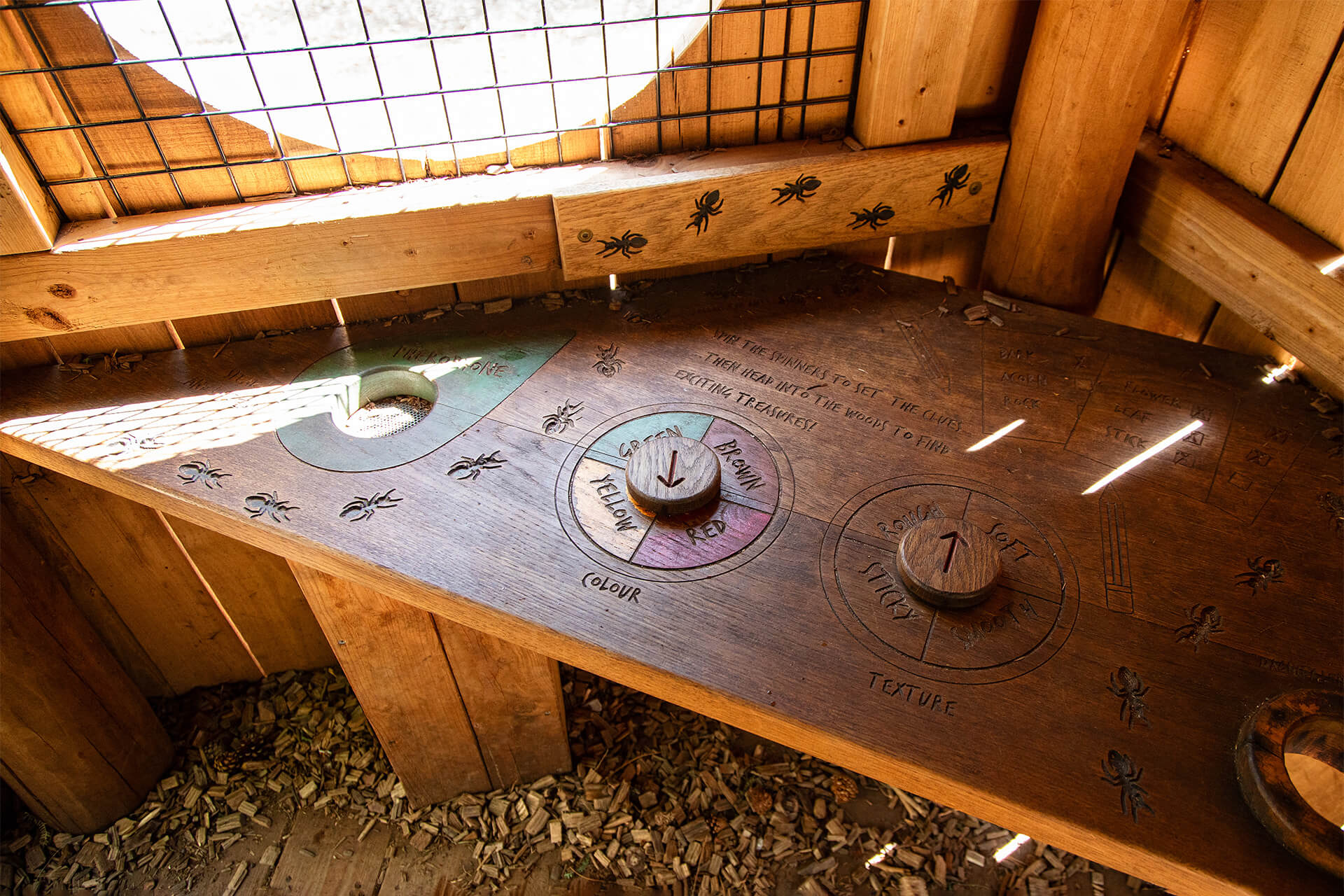Close-up of natural timber details from CAP.CO’s Ants’ Nest playground at Moors Valley