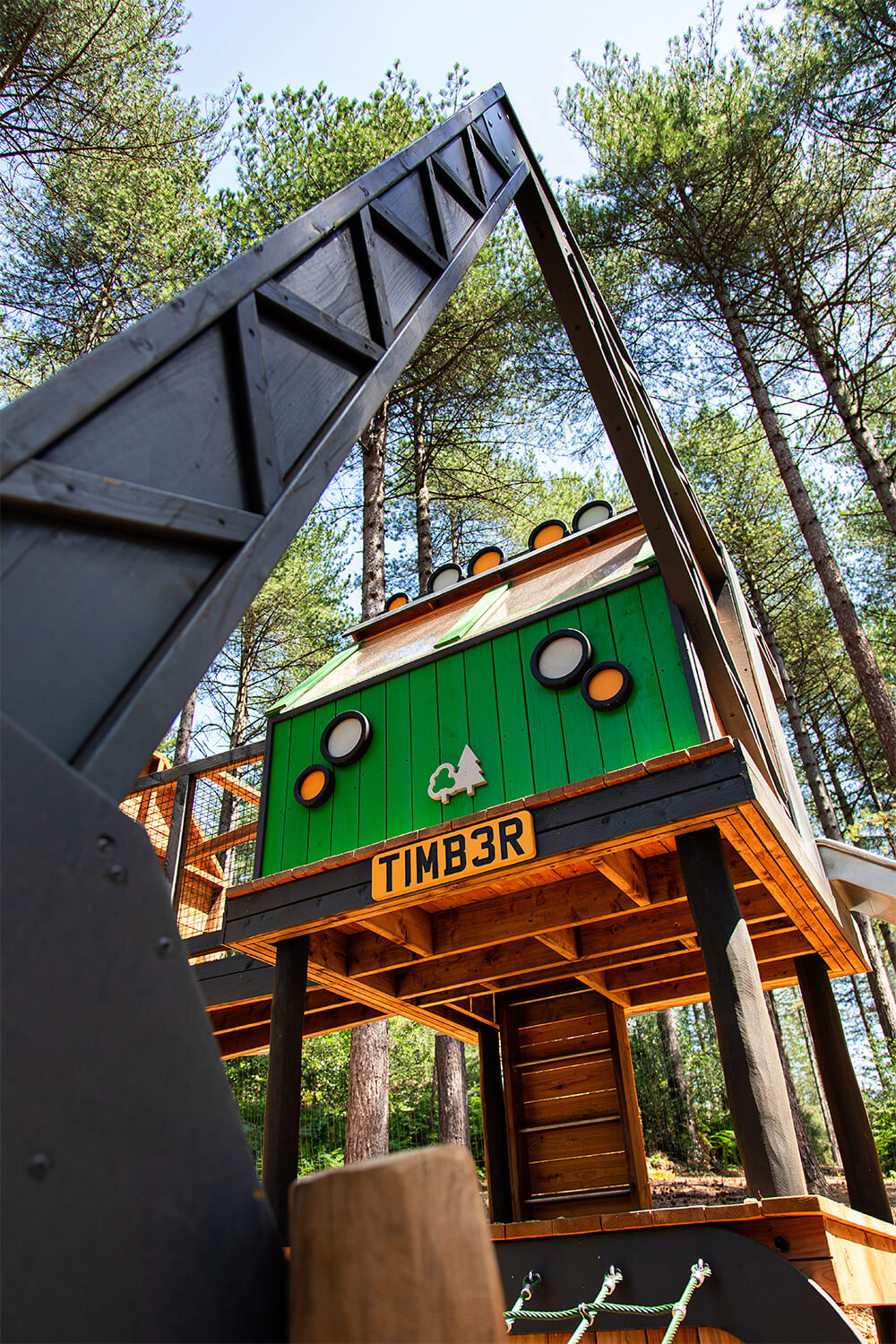 Close-up of the bespoke timber construction at CAP.CO’s Timber! adventure playground