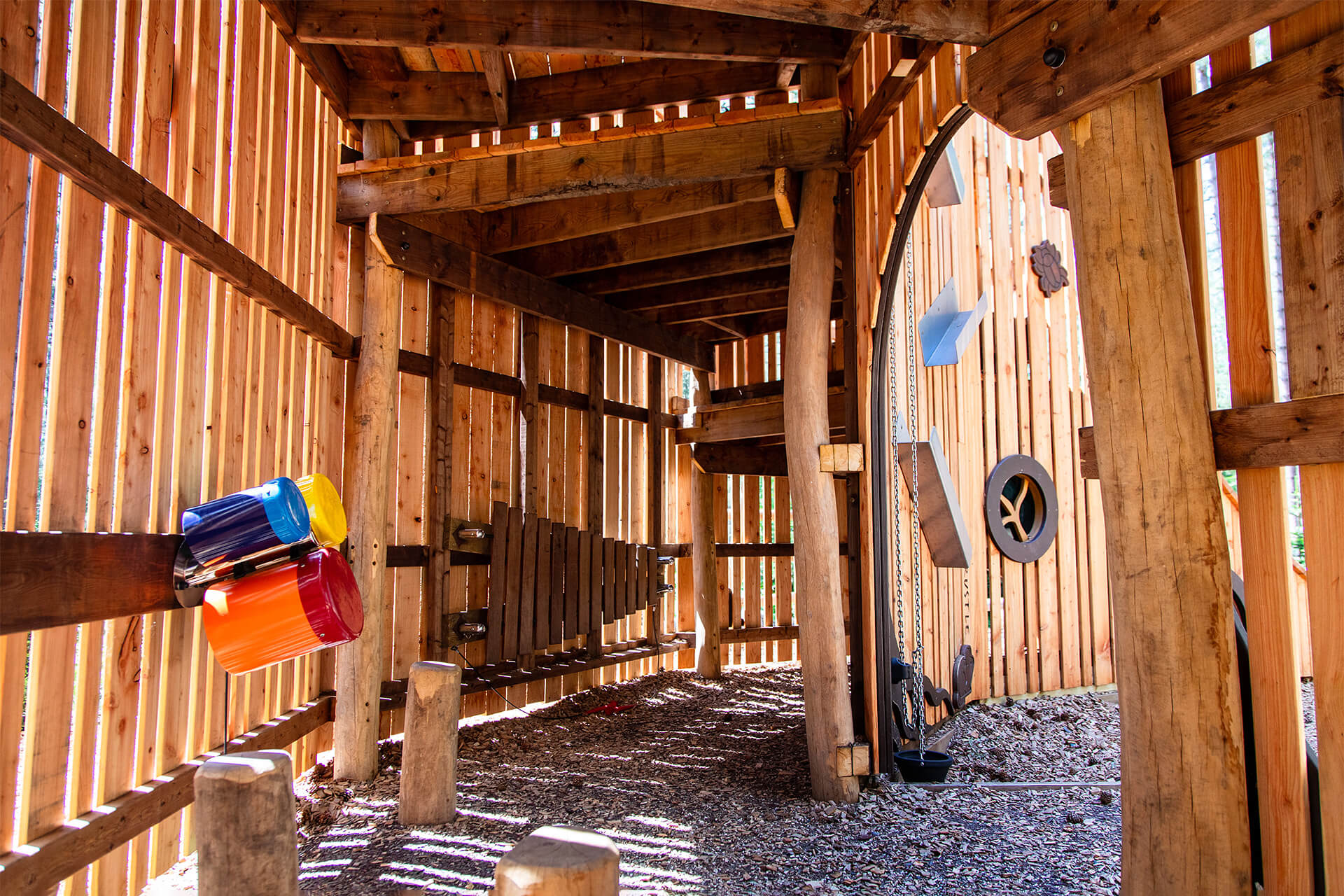 Close-up of the timber construction and natural materials used by CAP.CO at Woodland Rhapsody