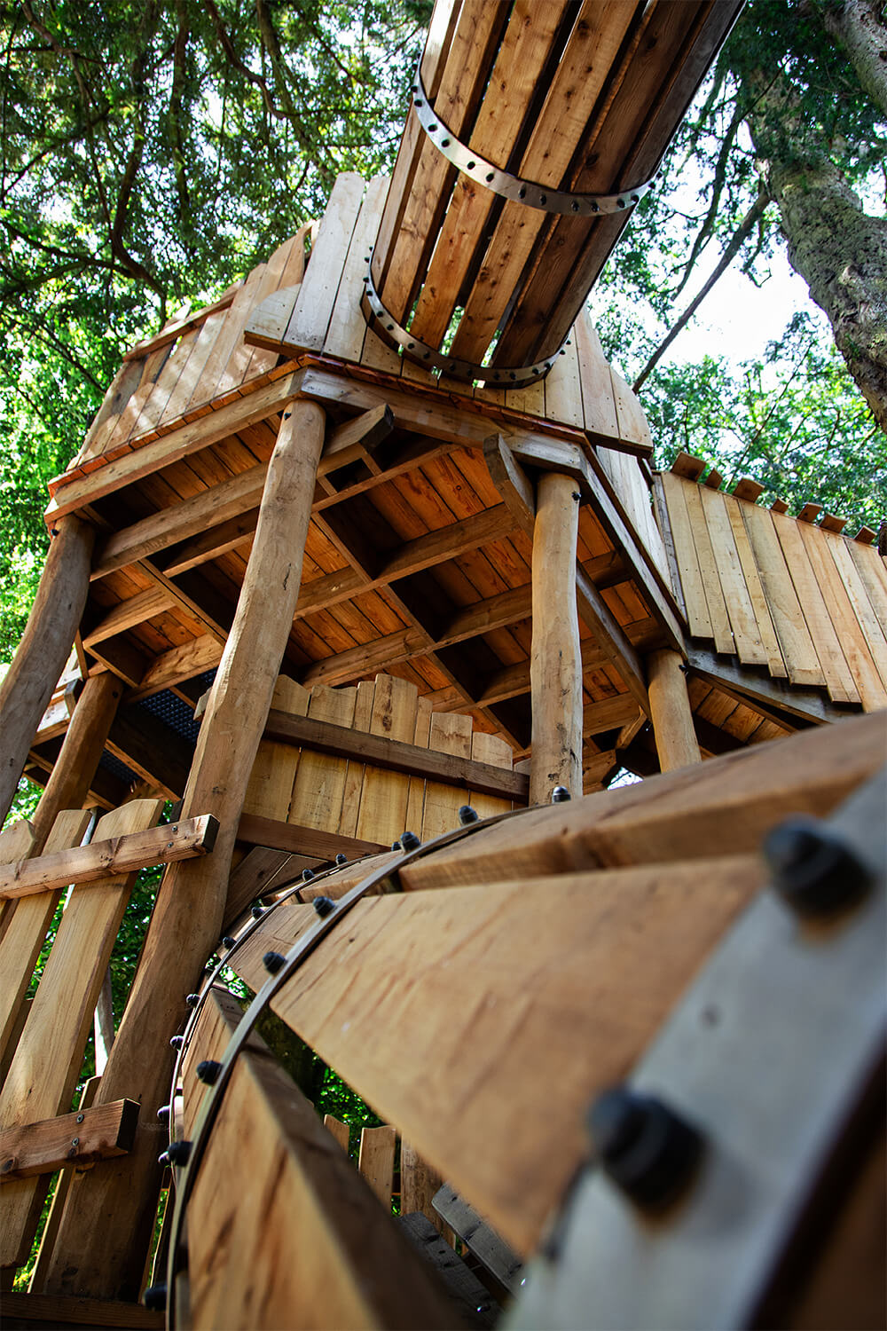 Connecting crawl tunnels between structures The Sky Maze adventure playground at Cotswold Wildlife Park, designed and built by CAP.CO, photography by Kev Foster