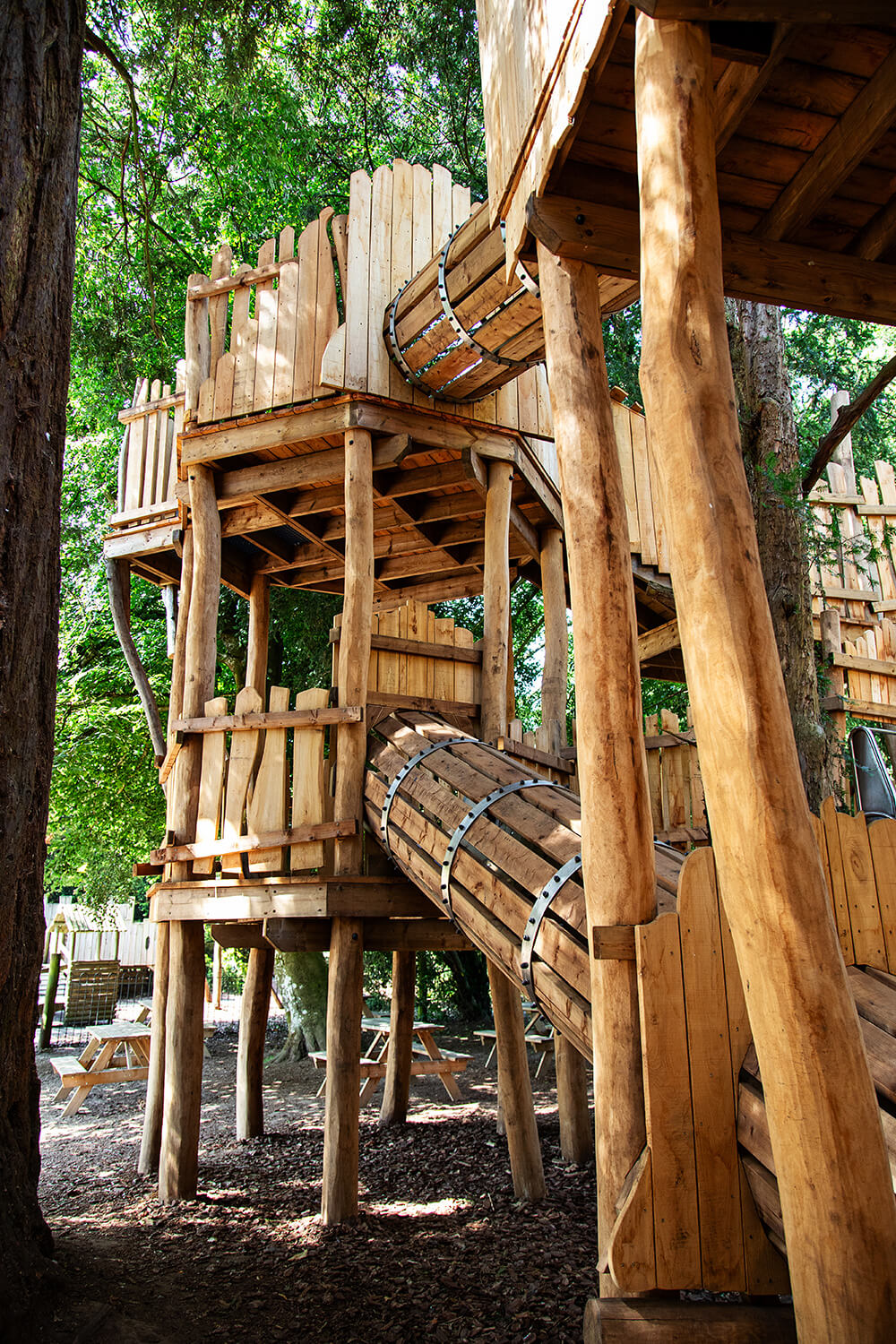 Crawl tunnels leading to the different platforms at The Sky Maze adventure playground at Cotswold Wildlife Park, designed and built by CAP.CO, photography by Kev Foster