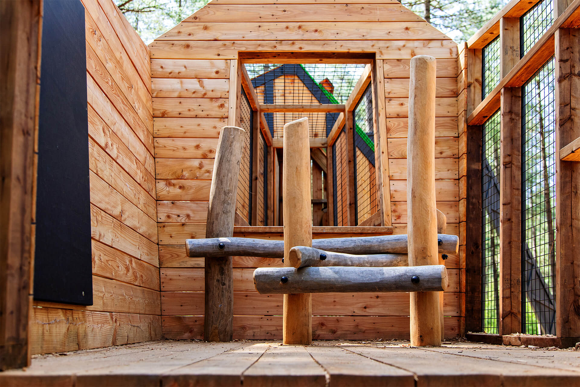 Natural timber bridges, towers and play features created by CAP.CO at Timber! Moors Valley