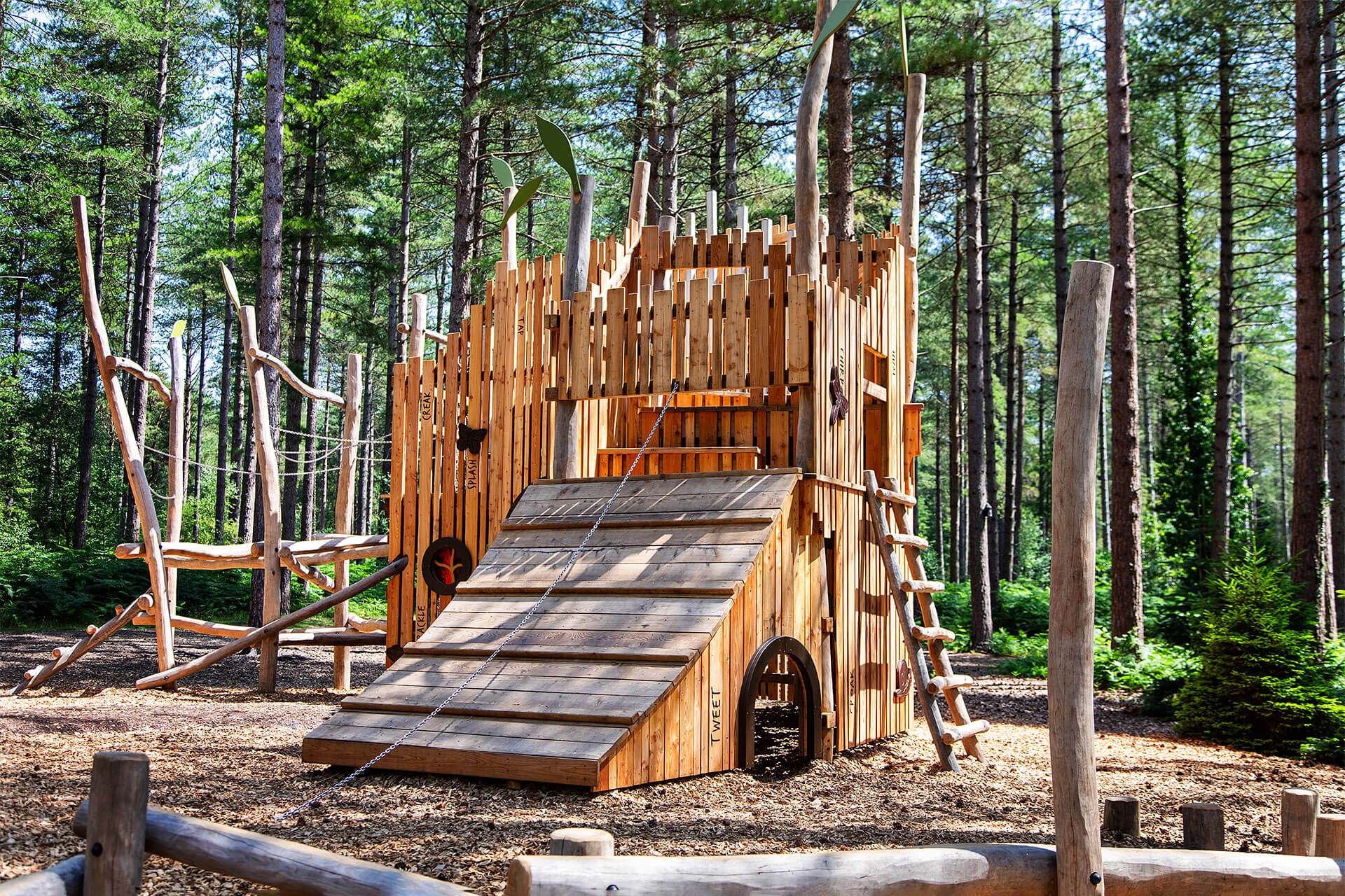 Timber climbing towers and elevated platforms at CAP.CO’s Woodland Rhapsody playground