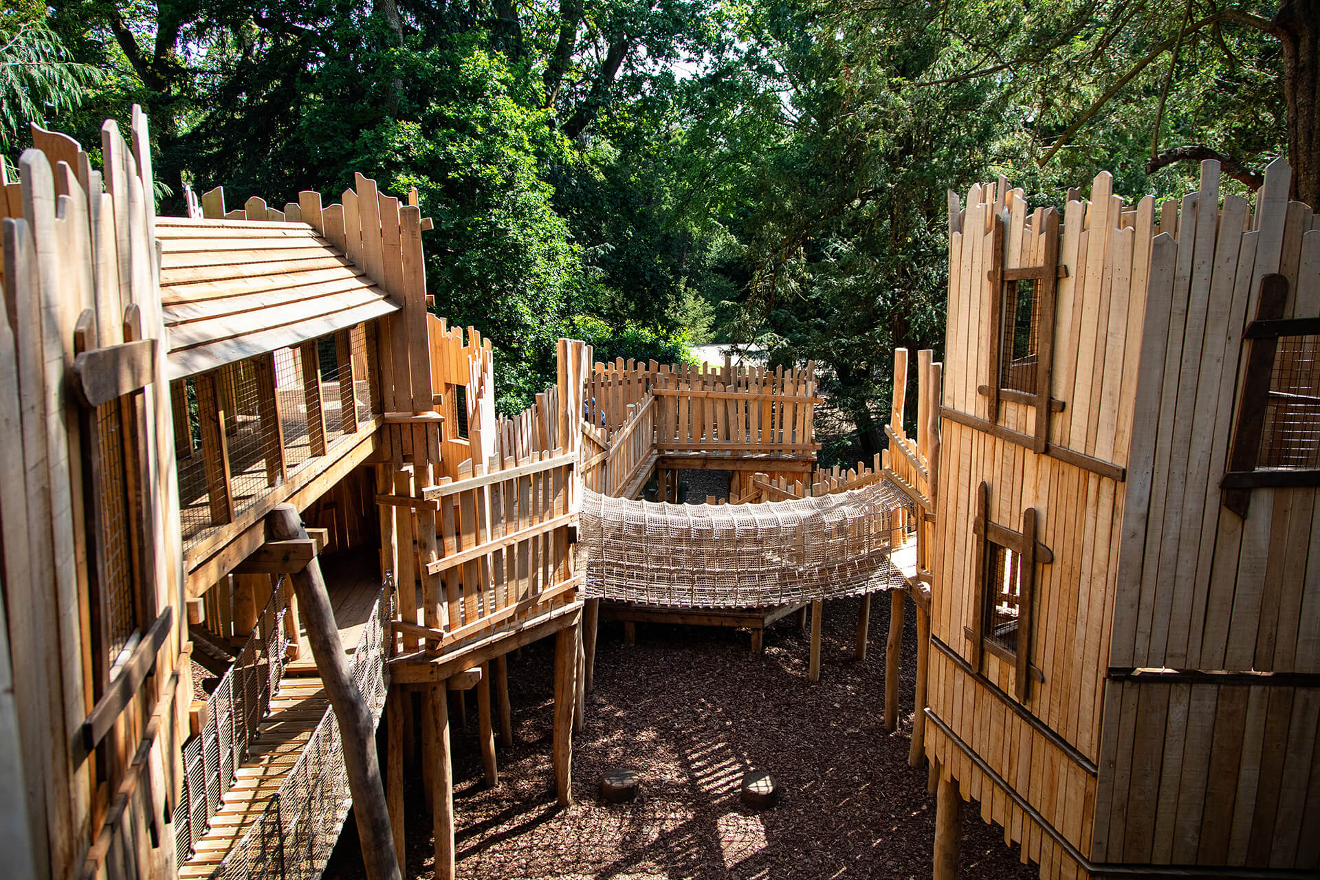 a view from the top, at The Sky Maze adventure playground at Cotswold Wildlife Park, designed and built by CAP.CO, photography by Kev Foster