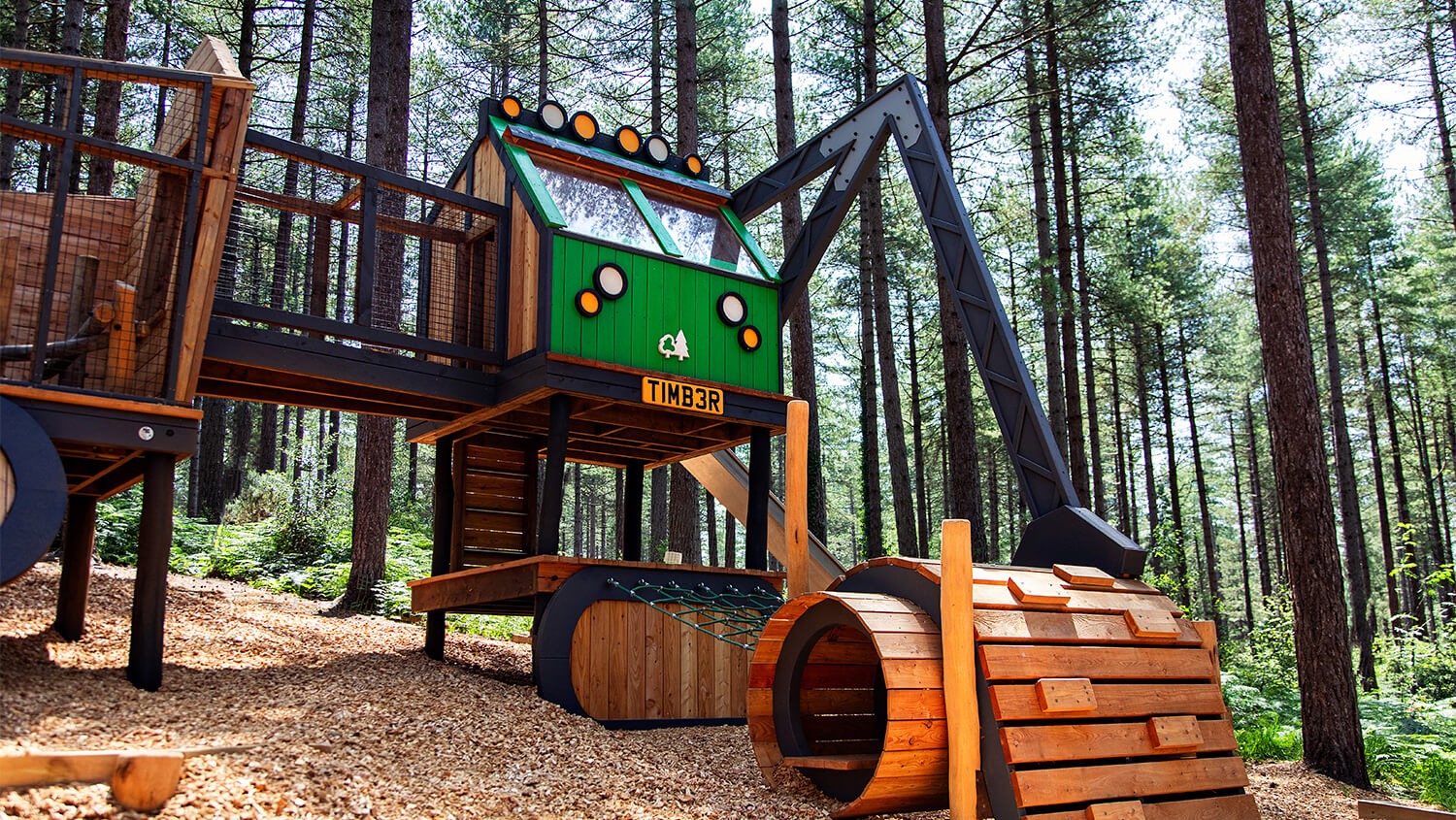 CAP.CO-designed and built Timber! bespoke adventure playground at Moors Valley, Forestry England