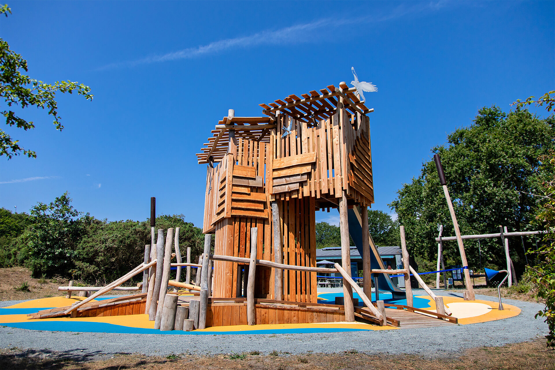 Bespoke natural timber playground designed and built by CAP.CO at Minsmere RSPB